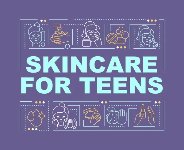 Skincare Για Τους Εφήβους Έννοιες Λέξη Μωβ Πανό Ρουτίνα Ομορφιάς — Διανυσματικό Αρχείο