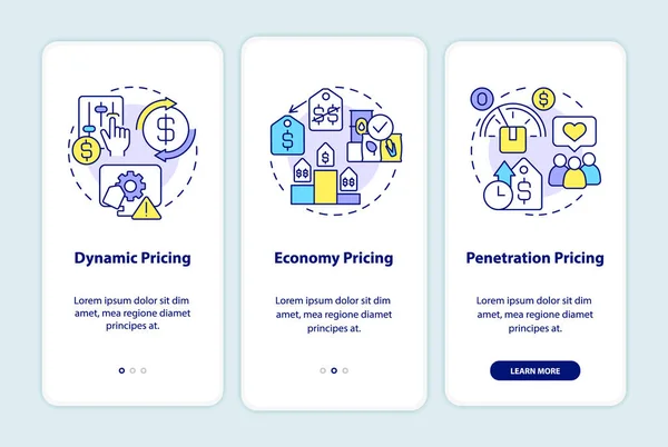 General Pricing Strategies Onboarding Mobile App Screen Economy Dynamic Walkthrough — стоковый вектор
