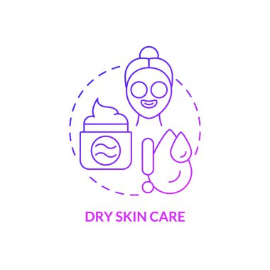 Dry skin care purple gradient concept icon. Daily beauty routines. Cosmetological procedures abstract idea thin line illustration. Isolated outline drawing. Roboto-Medium, Myriad Pro-Bold fonts used