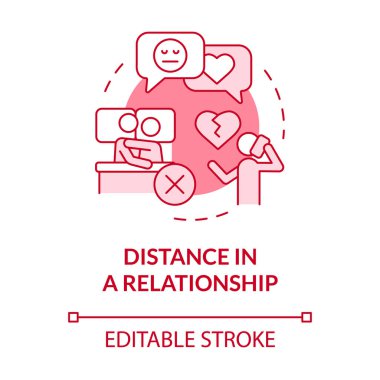 Distance in relationship pink concept icon. Couple issues. Divorce reason abstract idea thin line illustration. Isolated outline drawing. Editable stroke. Roboto-Medium, Myriad Pro-Bold fonts used