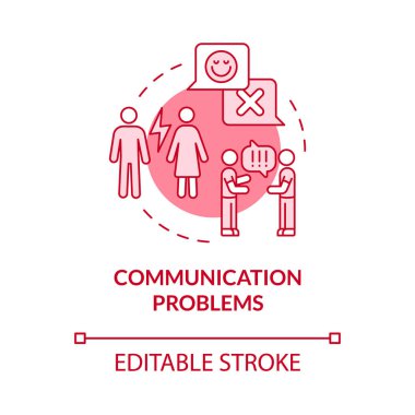 Communication problems pink concept icon. Relationship crisis. Divorce abstract idea thin line illustration. Isolated outline drawing. Editable stroke. Roboto-Medium, Myriad Pro-Bold fonts used