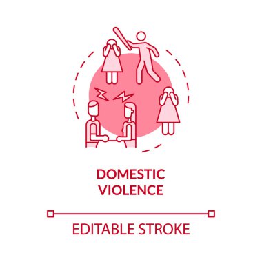 Domestic violence pink concept icon. Abuse awareness. Divorce reason abstract idea thin line illustration. Isolated outline drawing. Editable stroke. Roboto-Medium, Myriad Pro-Bold fonts used