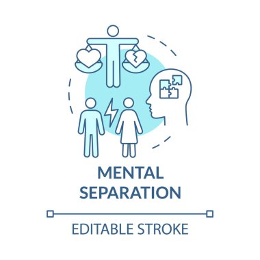 Mental separation turquoise concept icon. Problem in relationship. Divorce abstract idea thin line illustration. Isolated outline drawing. Editable stroke. Roboto-Medium, Myriad Pro-Bold fonts used