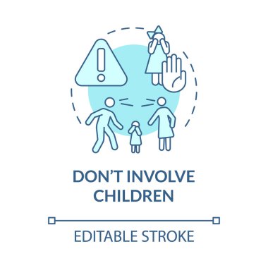 Dont involve children turquoise concept icon. Protect kids. Divorce process abstract idea thin line illustration. Isolated outline drawing. Editable stroke. Roboto-Medium, Myriad Pro-Bold fonts used