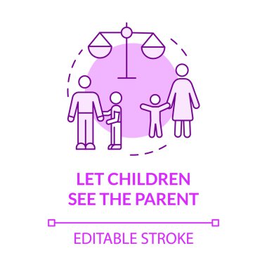 Let children see parent purple concept icon. Divorce process issues abstract idea thin line illustration. Isolated outline drawing. Editable stroke. Roboto-Medium, Myriad Pro-Bold fonts used