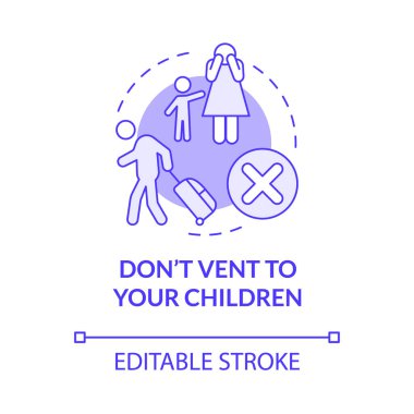 Dont vent to your children purple concept icon. Protect kids during divorce abstract idea thin line illustration. Isolated outline drawing. Editable stroke. Roboto-Medium, Myriad Pro-Bold fonts used