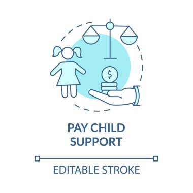 Pay child support turquoise concept icon. Parents responsibility. Divorce abstract idea thin line illustration. Isolated outline drawing. Editable stroke. Roboto-Medium, Myriad Pro-Bold fonts used