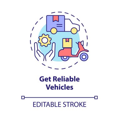 Get reliable vehicles concept icon. Freight delivery business abstract idea thin line illustration. Isolated outline drawing. Editable stroke. Roboto-Medium, Myriad Pro-Bold fonts used
