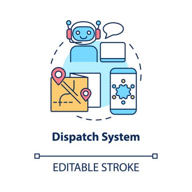 Dispatch system concept icon. Route for transport. Starting delivery business abstract idea thin line illustration. Isolated outline drawing. Editable stroke. Roboto-Medium, Myriad Pro-Bold fonts used