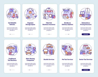 Mobil uygulama ekranında dağıtım işine başlayın. Hizmet gezintisi 5 adım grafik talimatlar sayfaları doğrusal kavramlarla. UI, UX, GUI şablonu. Kullanılan sayısız Pro-Kalın, Düzenli yazı tipleri