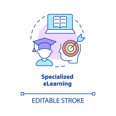 Specialized elearning concept icon. Online training for employees. Elearning abstract idea thin line illustration. Isolated outline drawing. Editable stroke. Roboto-Medium, Myriad Pro-Bold fonts used