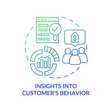 Insights into customer behavior green blue gradient concept icon. Evaluate behavioural pattern abstract idea thin line illustration. Isolated outline drawing. Roboto-Medium, Myriad Pro-Bold fonts used
