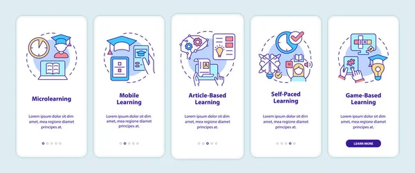 Elearning Methods Onboarding Mobile App Screen Digital Education Walkthrough Steps — Stockový vektor