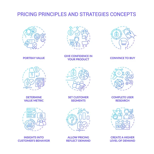 Pricing Principles Strategies Blue Gradient Concept Icons Set Set Customer — Stockový vektor