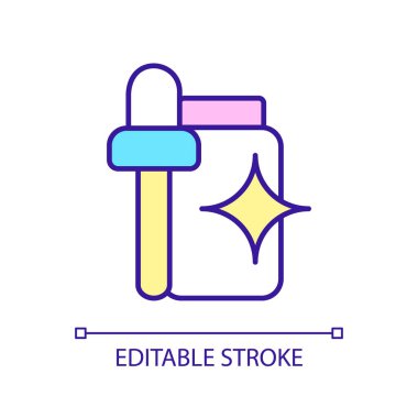 Serum cosmetic product RGB color icon. Professional skincare. Beauty routine and healthcare. Isolated vector illustration. Simple filled line drawing. Editable stroke. Arial font used