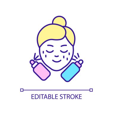 Limit using of cosmetic products RGB color icon. Too many remedies. Skincare routine and beauty. Isolated vector illustration. Simple filled line drawing. Editable stroke. Arial font used