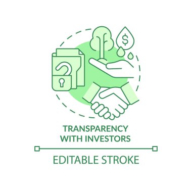 Transparency with investors green concept icon. Financial operations openness abstract idea thin line illustration. Isolated outline drawing. Editable stroke. Roboto-Medium, Myriad Pro-Bold fonts used