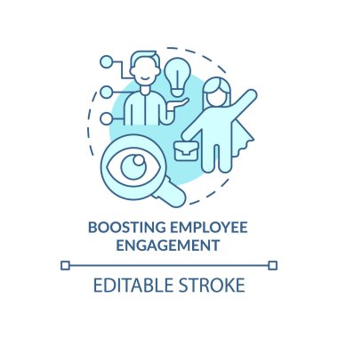 Boosting employee engagement turquoise concept icon. Business transparency abstract idea thin line illustration. Isolated outline drawing. Editable stroke. Roboto-Medium, Myriad Pro-Bold fonts used