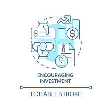 Encouraging investment turquoise concept icon. Benefits of business clarity abstract idea thin line illustration. Isolated outline drawing. Editable stroke. Roboto-Medium, Myriad Pro-Bold fonts used