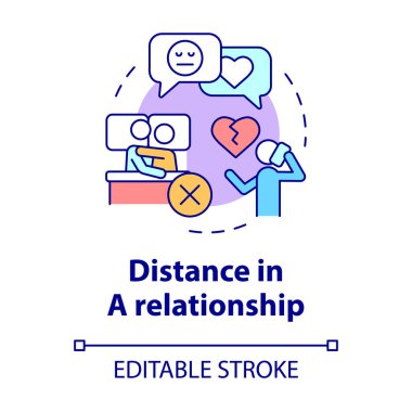 Distance in relationship concept icon. Lack of communication. Divorce reason abstract idea thin line illustration. Isolated outline drawing. Editable stroke. Roboto-Medium, Myriad Pro-Bold fonts used