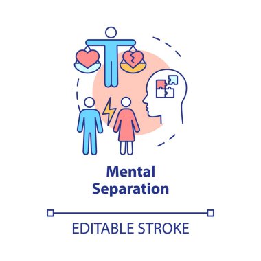 Mental separation concept icon. Problem in relationship. Marriage breakdown abstract idea thin line illustration. Isolated outline drawing. Editable stroke. Roboto-Medium, Myriad Pro-Bold fonts used