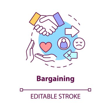 Bargaining concept icon. Trying to get relationship back. Divorce stage abstract idea thin line illustration. Isolated outline drawing. Editable stroke. Roboto-Medium, Myriad Pro-Bold fonts used