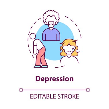 Depresyon konsepti ikonu. Duygusal çöküntü. Boşanmayı kabul etme aşaması soyut fikir ince çizgi çizimi. İzole bir taslak çizim. Düzenlenebilir felç. Kullanılan Roboto-Orta, Myriad Pro-Kalın yazı tipleri