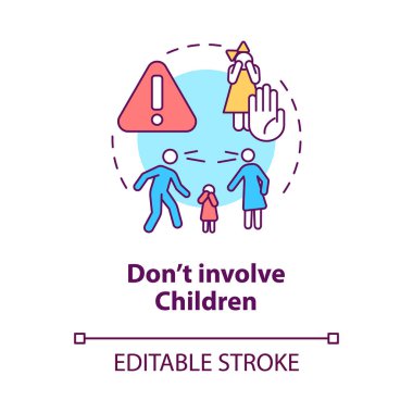 Dont involve children concept icon. Protect kids from stress. Divorce process abstract idea thin line illustration. Isolated outline drawing. Editable stroke. Roboto-Medium, Myriad Pro-Bold fonts used