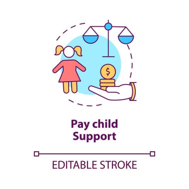 Pay child support concept icon. Take care of children. Divorce process abstract idea thin line illustration. Isolated outline drawing. Editable stroke. Roboto-Medium, Myriad Pro-Bold fonts used