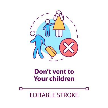 Dont vent to your children concept icon. Protect kids from stress at divorce abstract idea thin line illustration. Isolated outline drawing. Editable stroke. Roboto-Medium, Myriad Pro-Bold fonts used