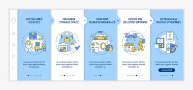 Şablon üzerinde kurye işine nasıl başlanacağını. Teslimat şirketi. Doğrusal konsept simgeleriyle cevap veren mobil web sitesi. Web sayfasında 4 basamaklı ekranlar. Kullanılan Lato Kalın, Düzenli yazı tipleri