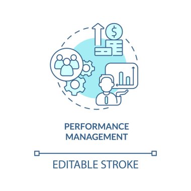 Performance management turquoise concept icon. Key productivity indicator. HR abstract idea thin line illustration. Isolated outline drawing. Editable stroke. Roboto-Medium, Myriad Pro-Bold fonts used