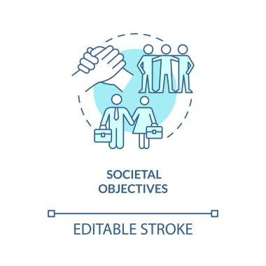 Societal objectives turquoise concept icon. Social needs and challenges. HR abstract idea thin line illustration. Isolated outline drawing. Editable stroke. Roboto-Medium, Myriad Pro-Bold fonts used