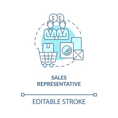 Sales representative turquoise concept icon. Business management careers abstract idea thin line illustration. Isolated outline drawing. Editable stroke. Roboto-Medium, Myriad Pro-Bold fonts used