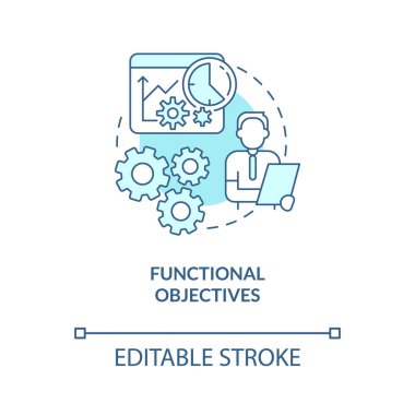 Functional objectives turquoise concept icon. Human resources management abstract idea thin line illustration. Isolated outline drawing. Editable stroke. Roboto-Medium, Myriad Pro-Bold fonts used