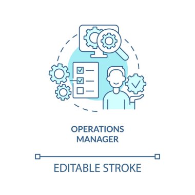 Operations manager turquoise concept icon. Business management careers abstract idea thin line illustration. Isolated outline drawing. Editable stroke. Roboto-Medium, Myriad Pro-Bold fonts used