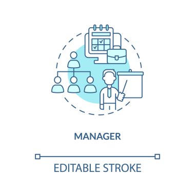 Manager turquoise concept icon. Administration and control. Business career abstract idea thin line illustration. Isolated outline drawing. Editable stroke. Roboto-Medium, Myriad Pro-Bold fonts used