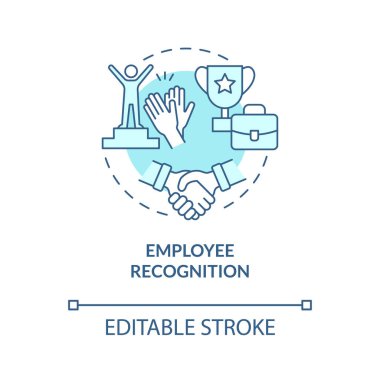Employee recognition turquoise concept icon. Workers contributions. HR abstract idea thin line illustration. Isolated outline drawing. Editable stroke. Roboto-Medium, Myriad Pro-Bold fonts used