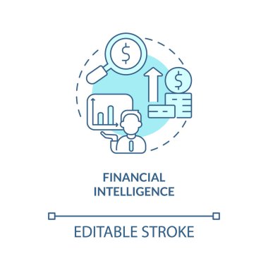 Financial intelligence turquoise concept icon. Business management skills abstract idea thin line illustration. Isolated outline drawing. Editable stroke. Roboto-Medium, Myriad Pro-Bold fonts used