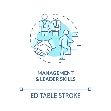 Management and leader skills turquoise concept icon. Business management abstract idea thin line illustration. Isolated outline drawing. Editable stroke. Roboto-Medium, Myriad Pro-Bold fonts used