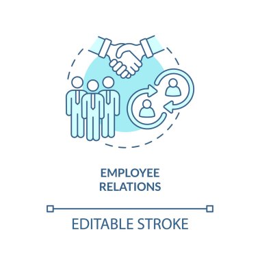 Employee relations turquoise concept icon. Skills for human resources abstract idea thin line illustration. Isolated outline drawing. Editable stroke. Roboto-Medium, Myriad Pro-Bold fonts used