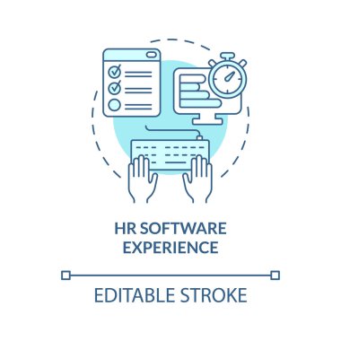 HR software experience turquoise concept icon. Skills for human resources abstract idea thin line illustration. Isolated outline drawing. Editable stroke. Roboto-Medium, Myriad Pro-Bold fonts used