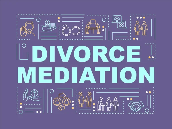Divorce Settlement Word Concepts Purple Banner Separation Legal Support Infographics — Vector de stock