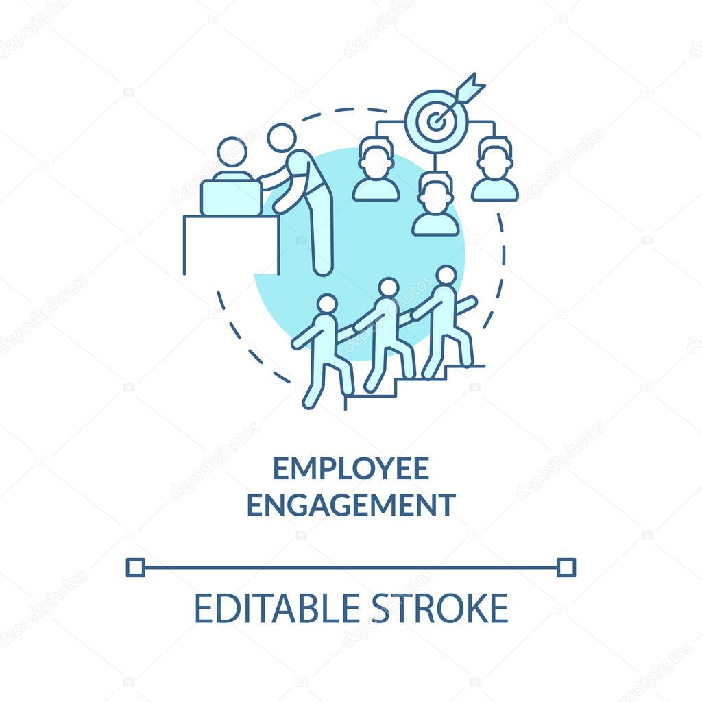 Employee engagement turquoise concept icon. Workers commitment. HR abstract idea thin line illustration. Isolated outline drawing. Editable stroke. Roboto-Medium, Myriad Pro-Bold fonts used
