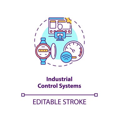 Endüstriyel kontrol sistemleri konsepti. CPS uygulama fikri ince çizgi çizimi. Endüstriyel süreçleri çalıştırmak ve otomatikleştirmek. Vektör izole edilmiş RGB renk çizimi. Düzenlenebilir vuruş