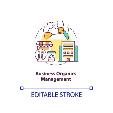 İş organiği yönetim konsepti ikonu. Tüketici öncesi, tüketici sonrası materyaller ince çizgi çizimlerini tekrar kullanırlar. Restoranlarda yemek artıkları. Vektör izole edilmiş RGB renk çizimi. Düzenlenebilir vuruş