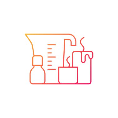 Mum gradyan doğrusal vektör simgesi oluşturuyor. Eriyen balmumu. Parfüm yağları. Ev yapımı kokulu mum. Ev işleri. İnce çizgi renkli semboller. Modern tarz pictogram. Vektör izole çizimi