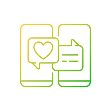 Online tarih gradyan doğrusal vektör simgesi. Salgın sırasında popüler trend. Romantik düzeyde internet etkileşimi. İnce çizgi renkli semboller. Modern tarz pictogram. Vektör izole çizimi