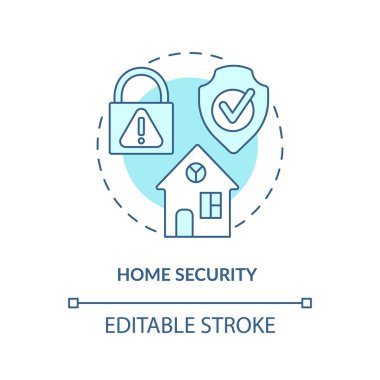 Ev güvenliği konsepti ikonu. Yaz tatili güvenlik fikri soyut ince çizgi çizimi. Aileyi güvende tut. Güvenlik sistemi kurulumu. Vektör izole edilmiş dış hat renk çizimi. Düzenlenebilir vuruş