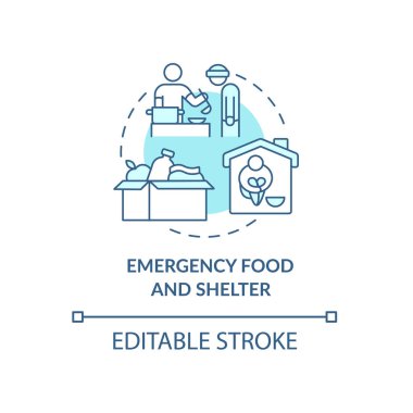 Emergency food and shelter program concept icon. Humanitarian aid and nutrition in emergency abstract idea thin line illustration. Vector isolated outline color drawing. Editable strok